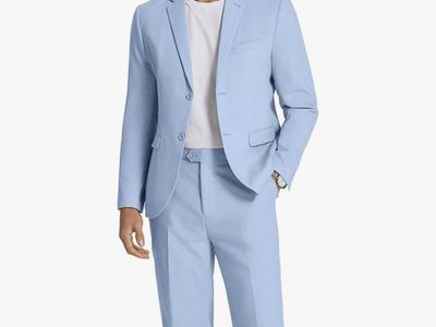 COOFANDY Men's Light Blue XL Cotton Linen 2-Piece Suit Set - Regular Fit, Lightweight for Summer Beach Wedding