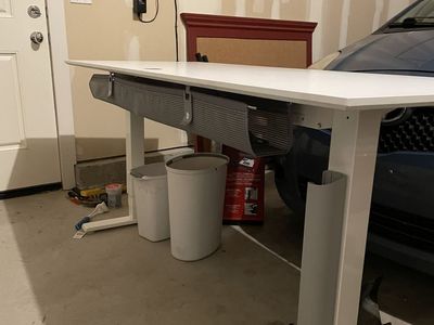 HumanScale Manual Lift Desk with Dual 27" Monitors & File Cabinet — $125 OBO