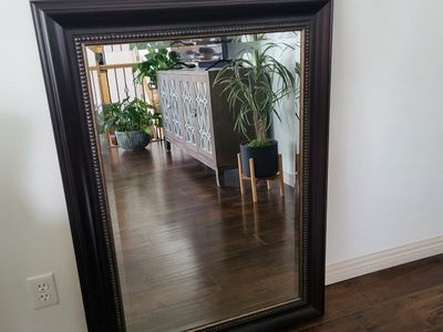 Large Wall Mirror with Dark Ornate Beaded Wood Frame
