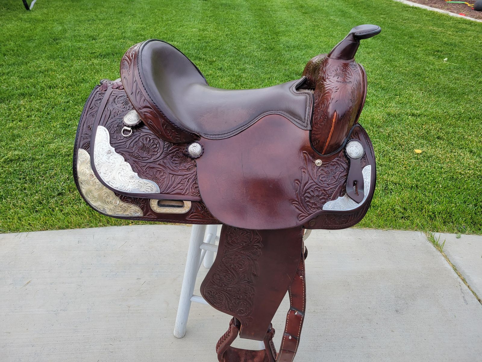 Kids Western Show Saddle - Tooled Leather & Silver Accents