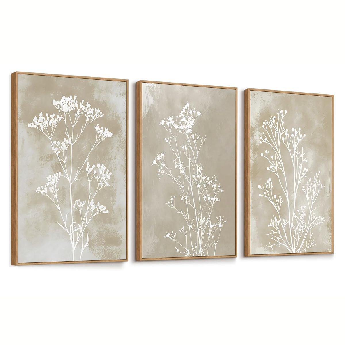 New Neutral Floral Framed Canvas Wall Art Set of 3, 16"x24" Large Boho Botanical Wall Decor