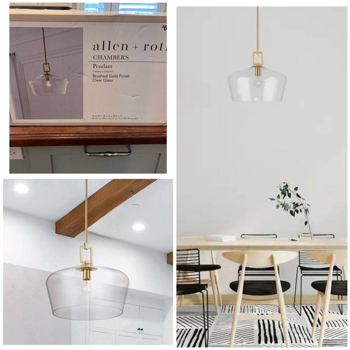 NIB Gorgeous Clear Glass And Brushed Gold Pendant Light