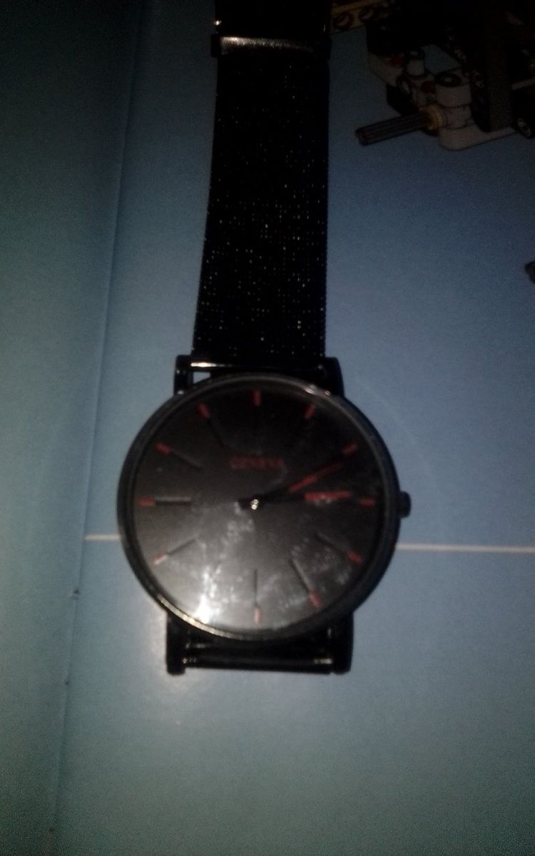 Geneva Black Mesh Band Watch with Red Accents