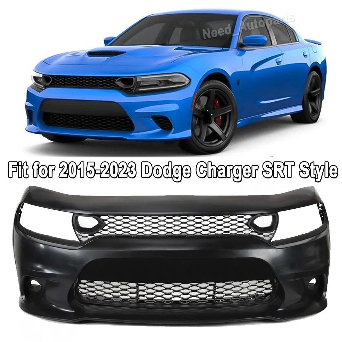 Front Bumper Cover Kit with Upper Lower Grille For 2015-2023 Dodge Charger SRT Style - New