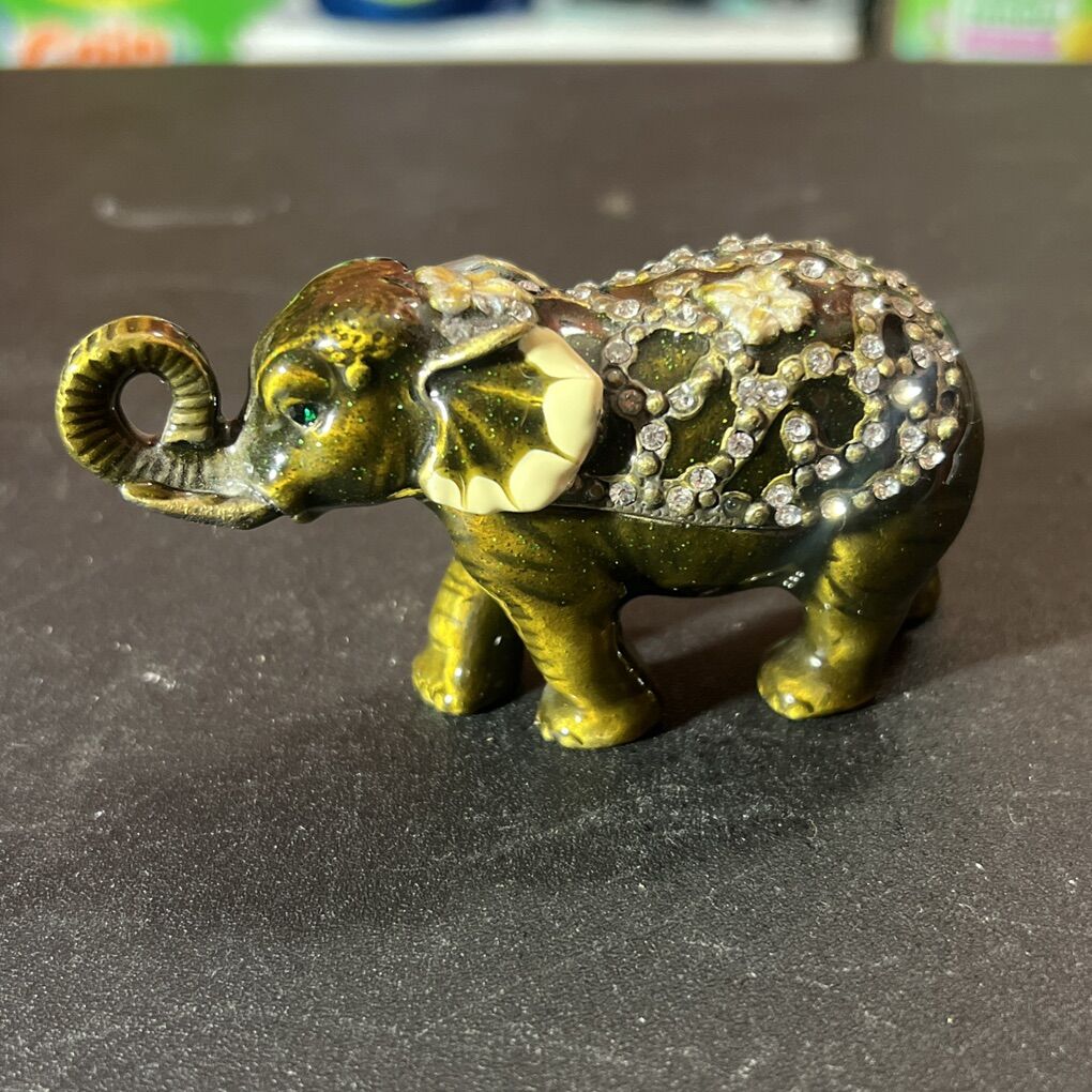 Jeweled Enamel Elephant Trinket Box