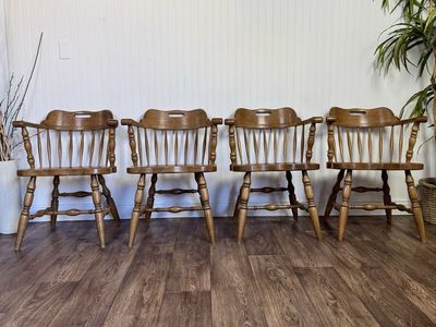Vintage Solid Wood Windsor Spindle Captain’s Chairs – Set of 4