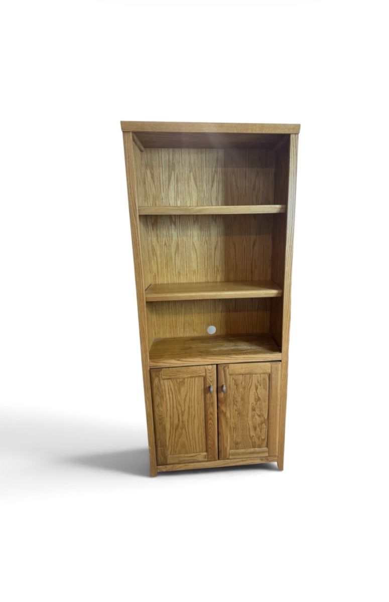Solid Oak Wood Bookshelf Cabinet with Open Shelves & Lower Doors