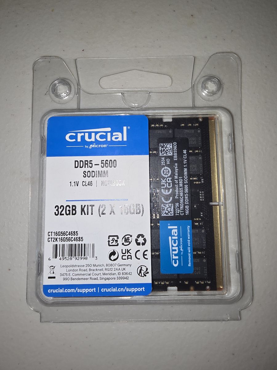 Crucial 32GB Laptop DDR5 5600 MHz SO-DIMM Memory Kit (2 x 16GB)
