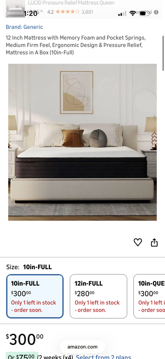 10 Inch Mattress with Memory Foam and Pocket Springs, Medium Firm Feel