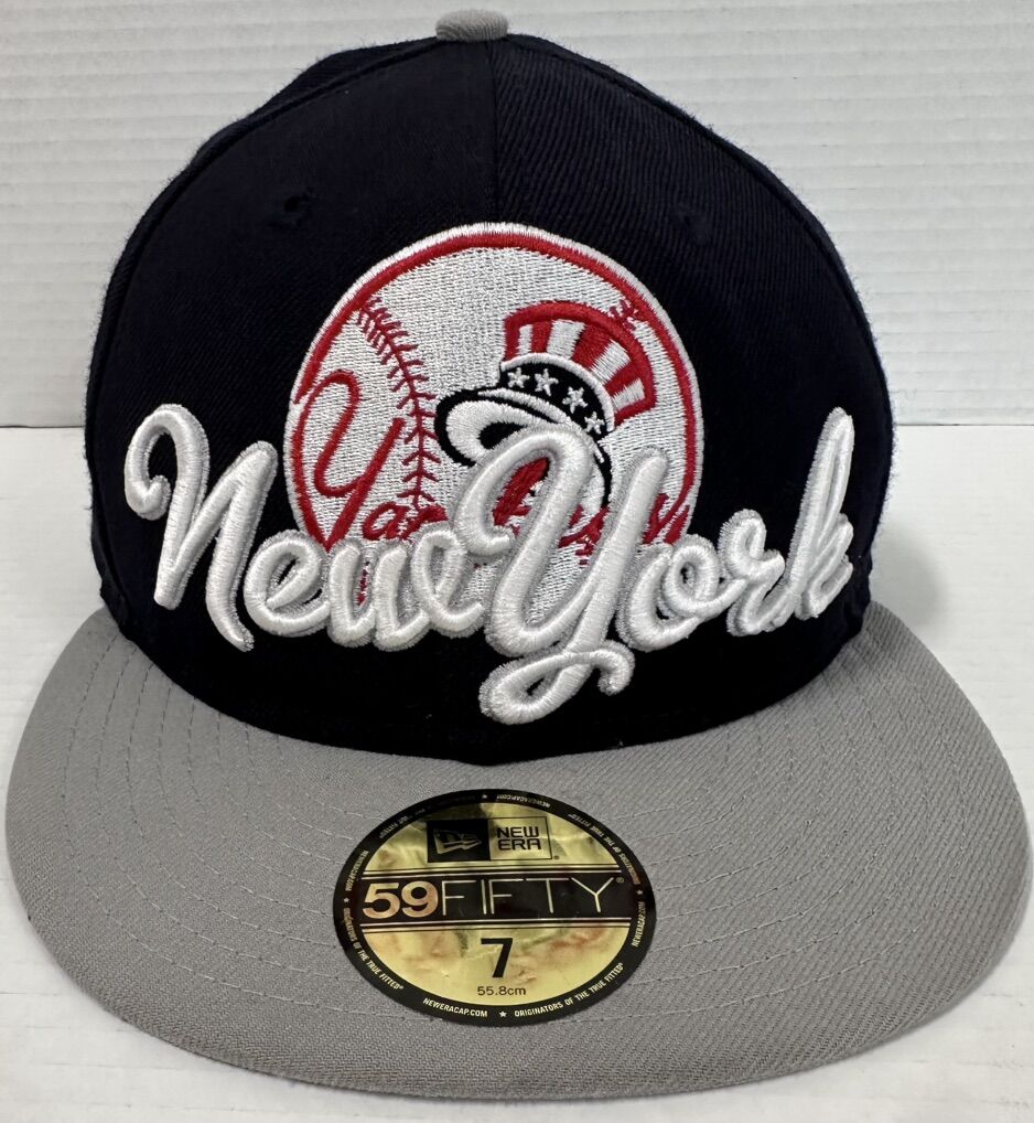 NY Yankees Script Punch Flat Brim Fitted Hat - 7