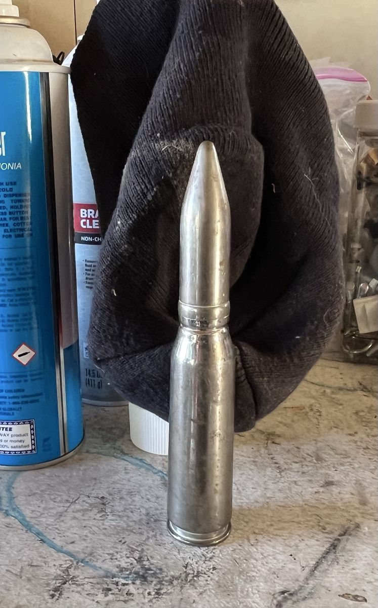 Large Caliber Polished Bullet Casing - Decorative Military Memorabilia