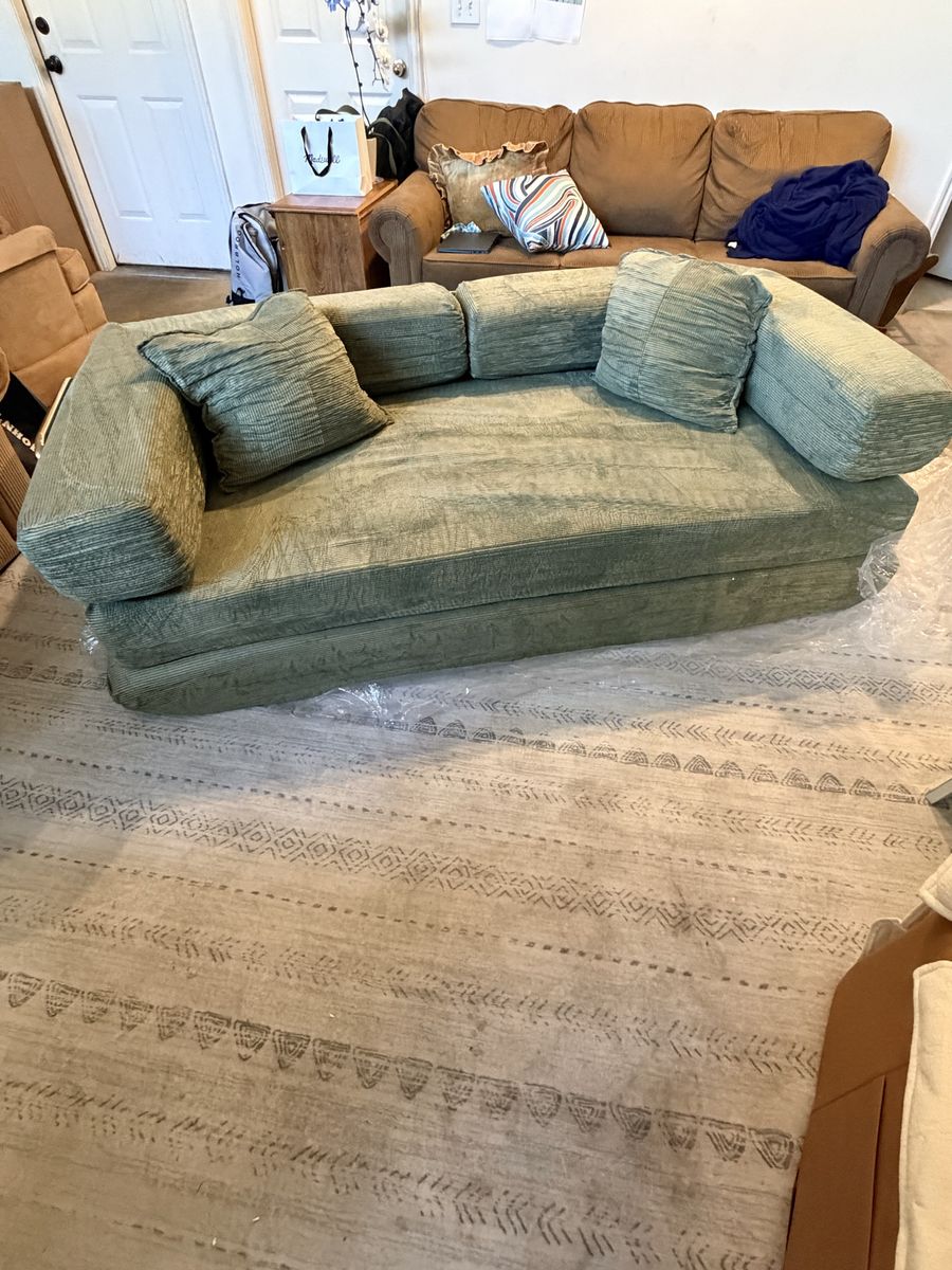Convertible Green Corduroy Sofa Bed / Sleeper Sofa - Great for Guests or Small Spaces