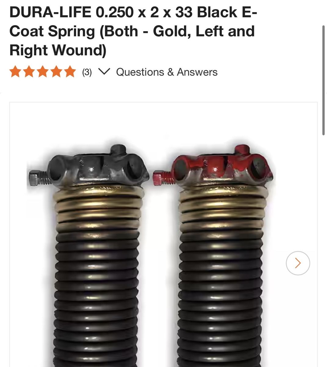 $40 LESS THAN HOME DEPOT! BRAND NEW Set of left and right 2” x 33” garage door torsion bar springs with gold color code