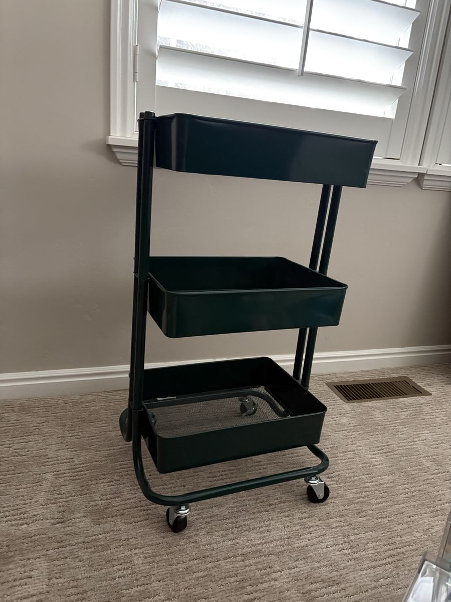 Green metal craft and storage cart