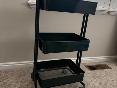 Green metal craft and storage cart