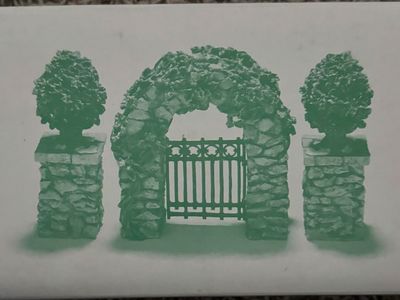 Department 56 Village Stone Corner Posts with Holly Tree and Stone Archway - Set of 3