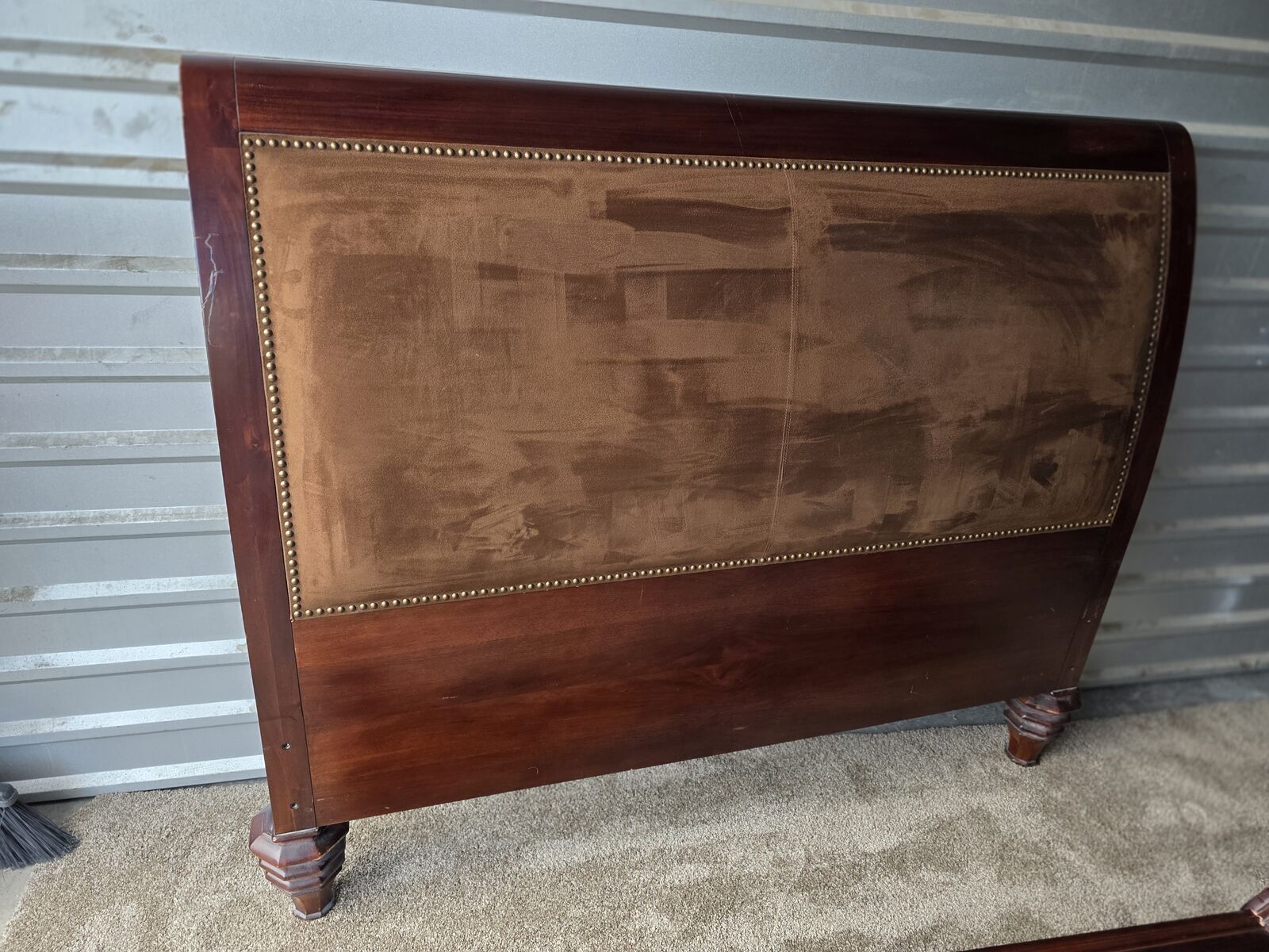 Beautiful Elegant Wood & Soft Deep Rich Espresso Microfiber - Queen Sleigh Headboard – Excellent Condition - Like New!