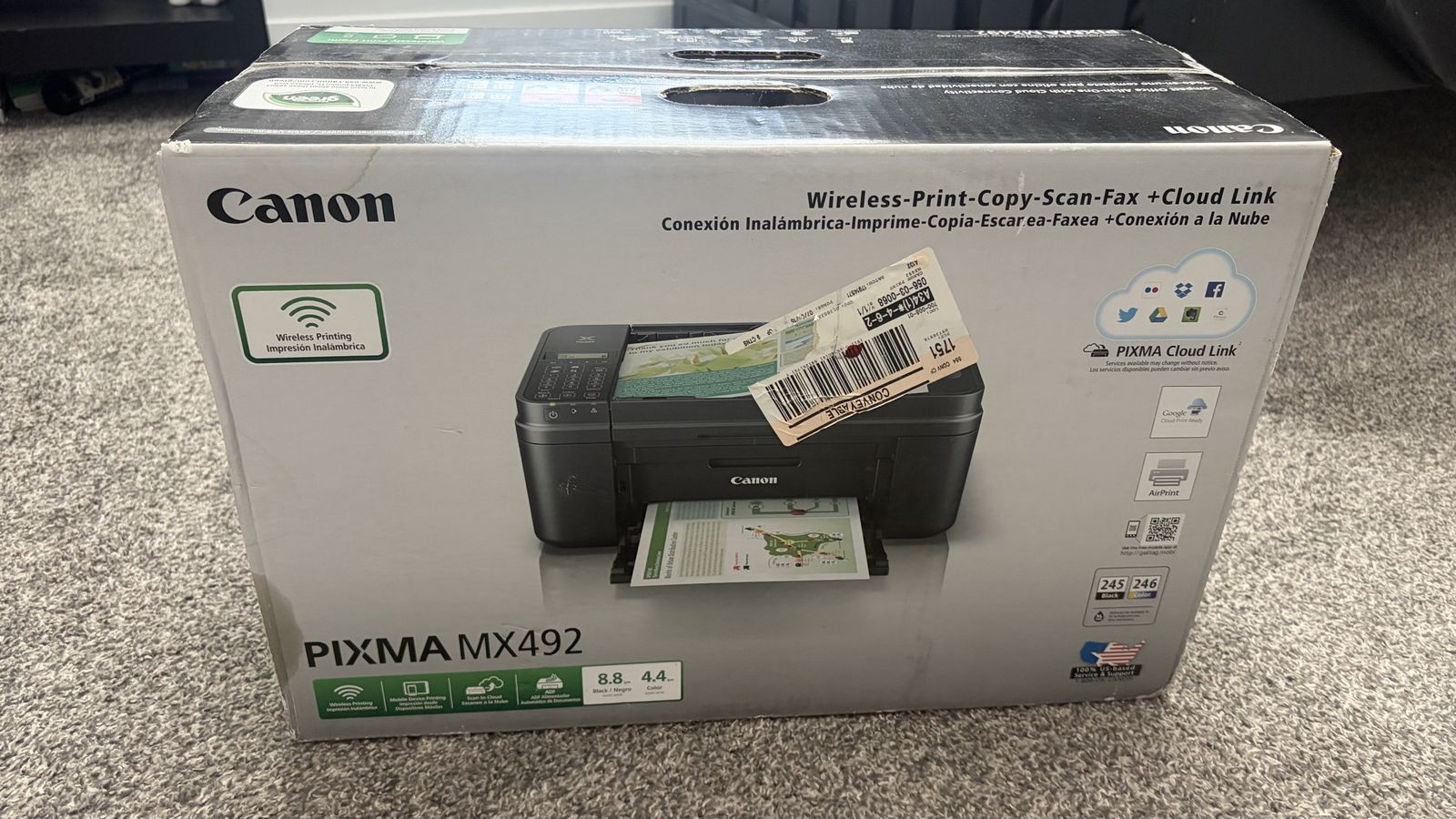 Brand new Canon PIXMA MX492 Wireless All-in-One Printer, Copier, Scanner, Fax with Cloud Link (sealed in box)