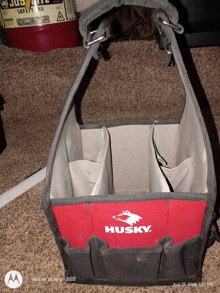 Husky Red and Black Open-Top Tool Tote Bag with Multiple Pockets