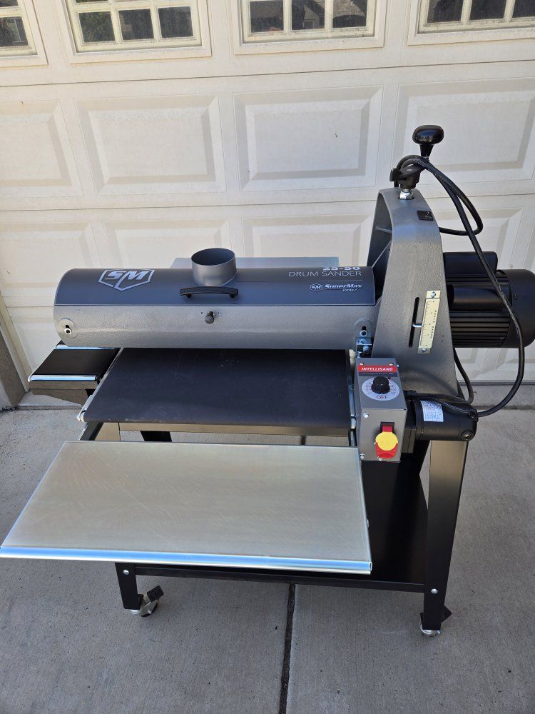 SuperMax 25-50 Drum Sander with Open Stand and infeed & outfeed tables