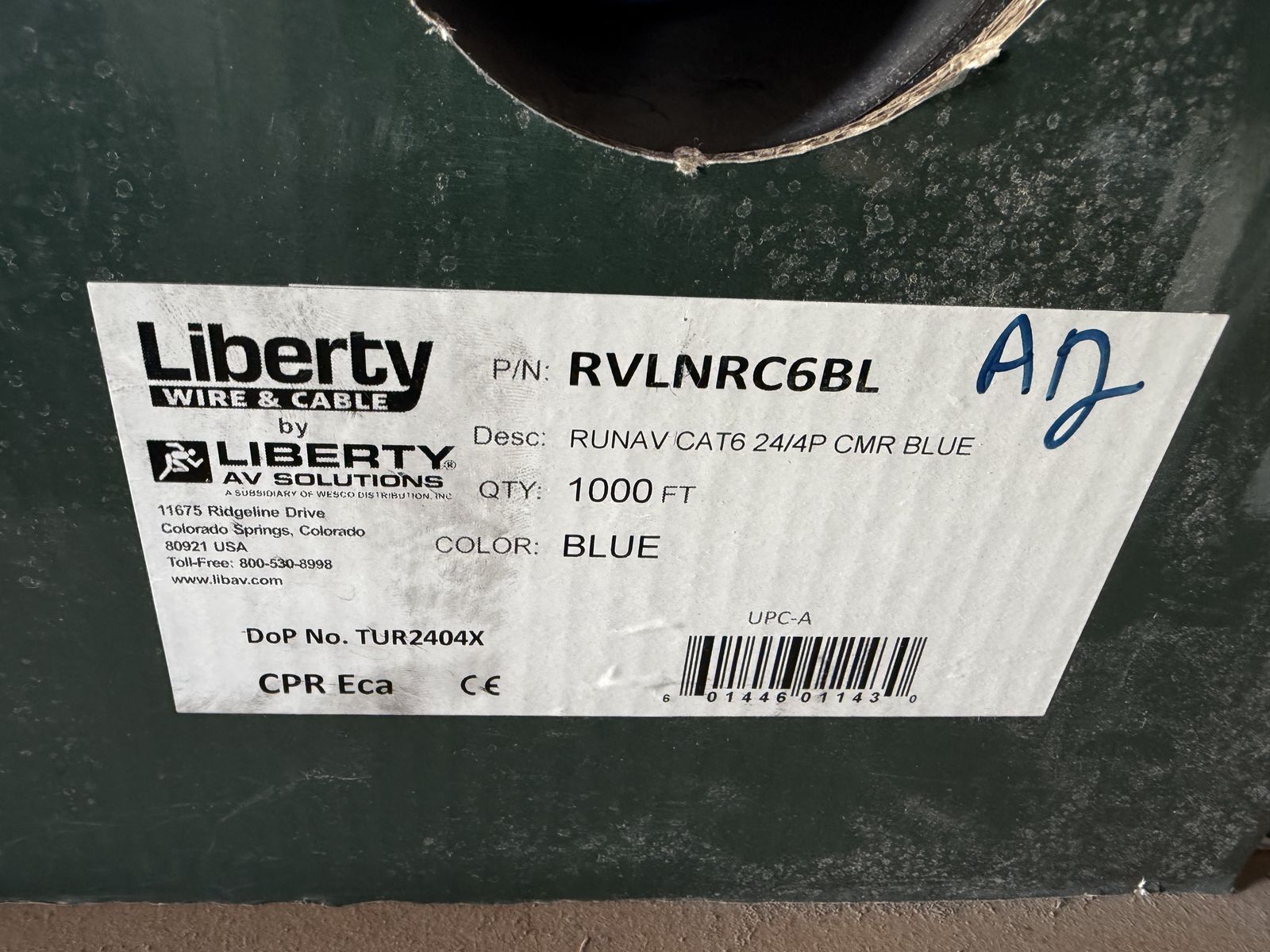 Liberty CAT6 Ethernet Cable Partial Box Blue CMR Rated