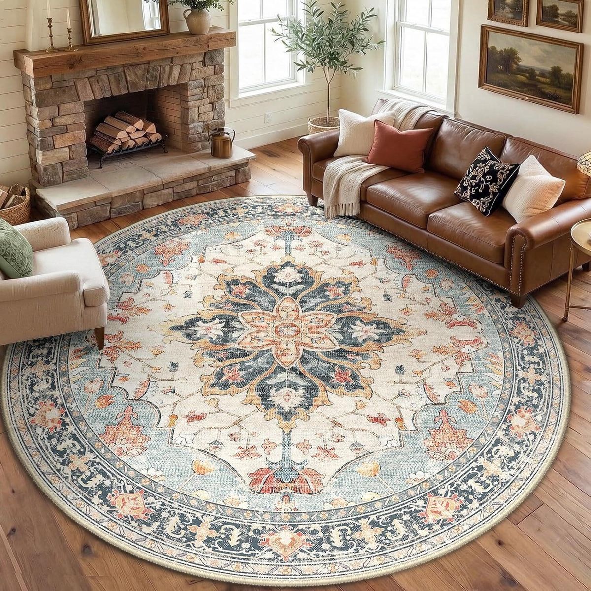 8ft Round Non-Slip Area Rug
