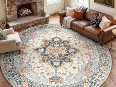 8ft Round Non-Slip Area Rug