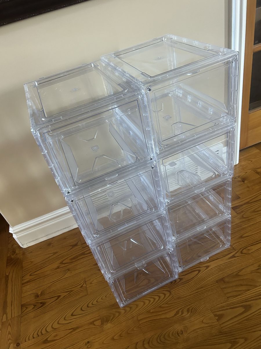 Clear Stackable Shoe Storage Boxes - Set of 8 with Flip-Open Doors