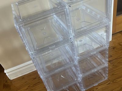 Clear Stackable Shoe Storage Boxes - Set of 8 with Flip-Open Doors