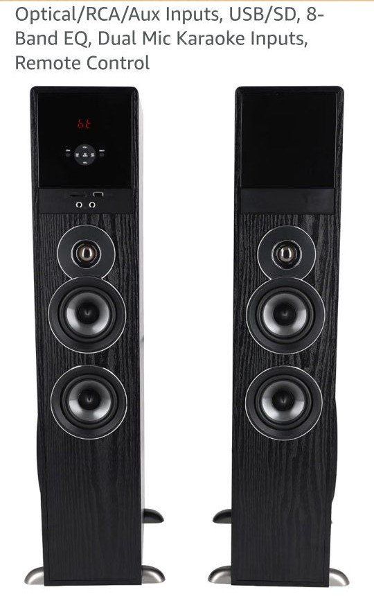 Rockville TM80B Powered Home Theater Tower Speaker System, Black, 800W, 8"