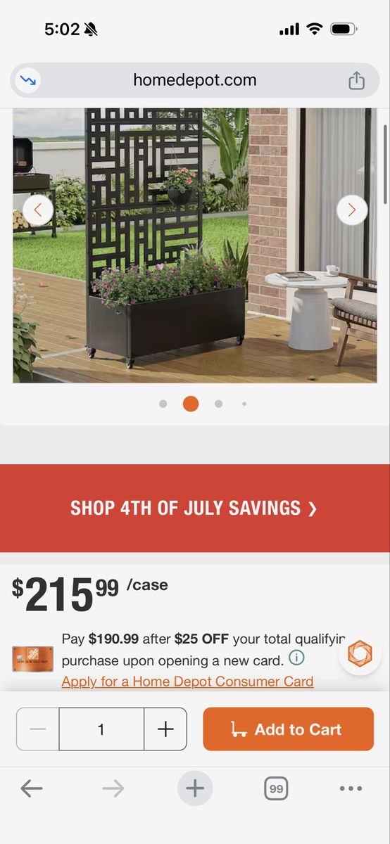 Home Decor Outdoor Privacy Screen Planter, Black, Modern Geometric Design with Wheels