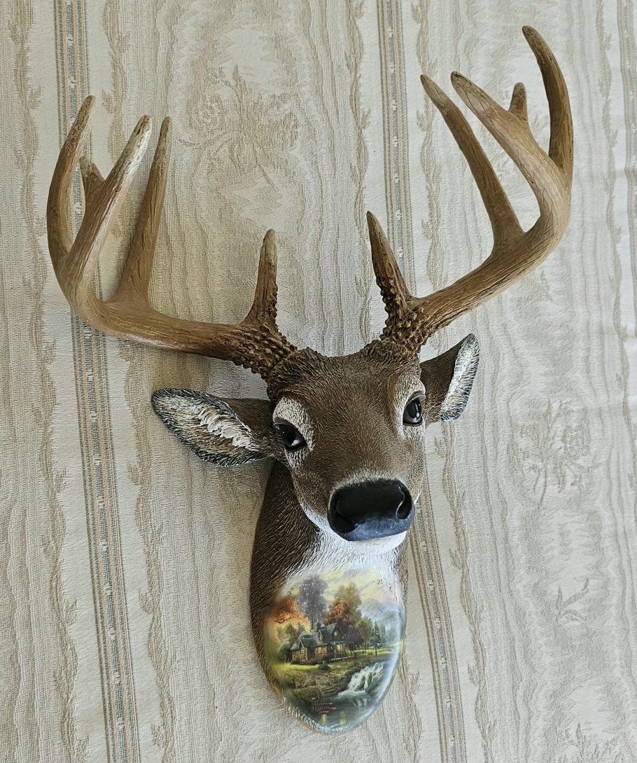Thomas Kinkade Mountain Retreat Deer Head Wall Decor Wildlife Wonders Bradford Exchange A0449 11.5"Tx8.5"W