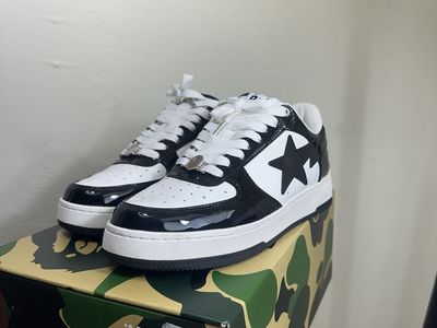 A Bathing Ape Bapesta Low Patent Leather Black White Men's US 9 with Box