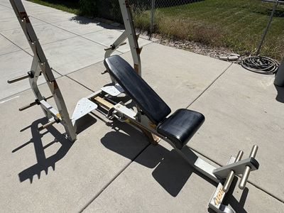 HOIST Commercial 3-Way Olympic Bench w/ Spotter Platform & Weight Storage