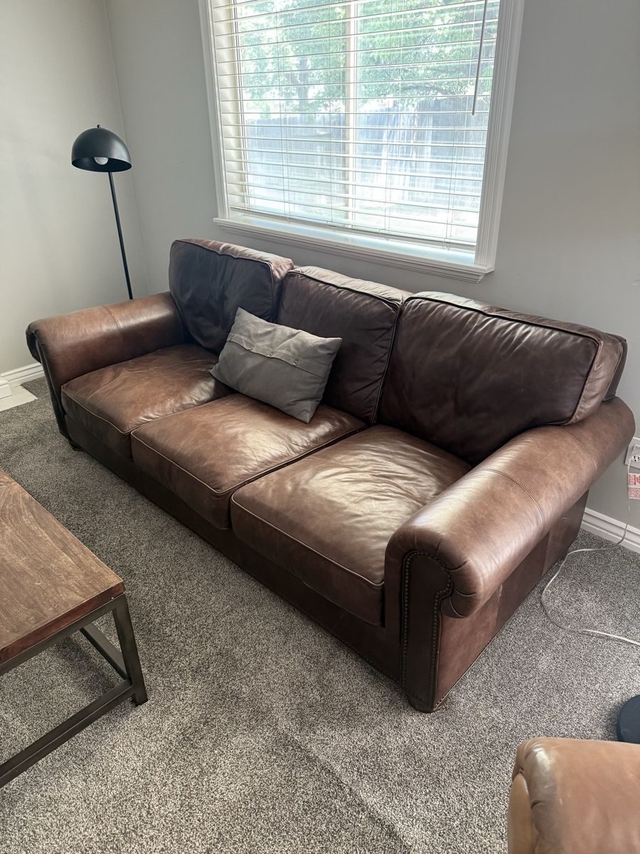 Pottery Barn Brown Leather Sofa Couch