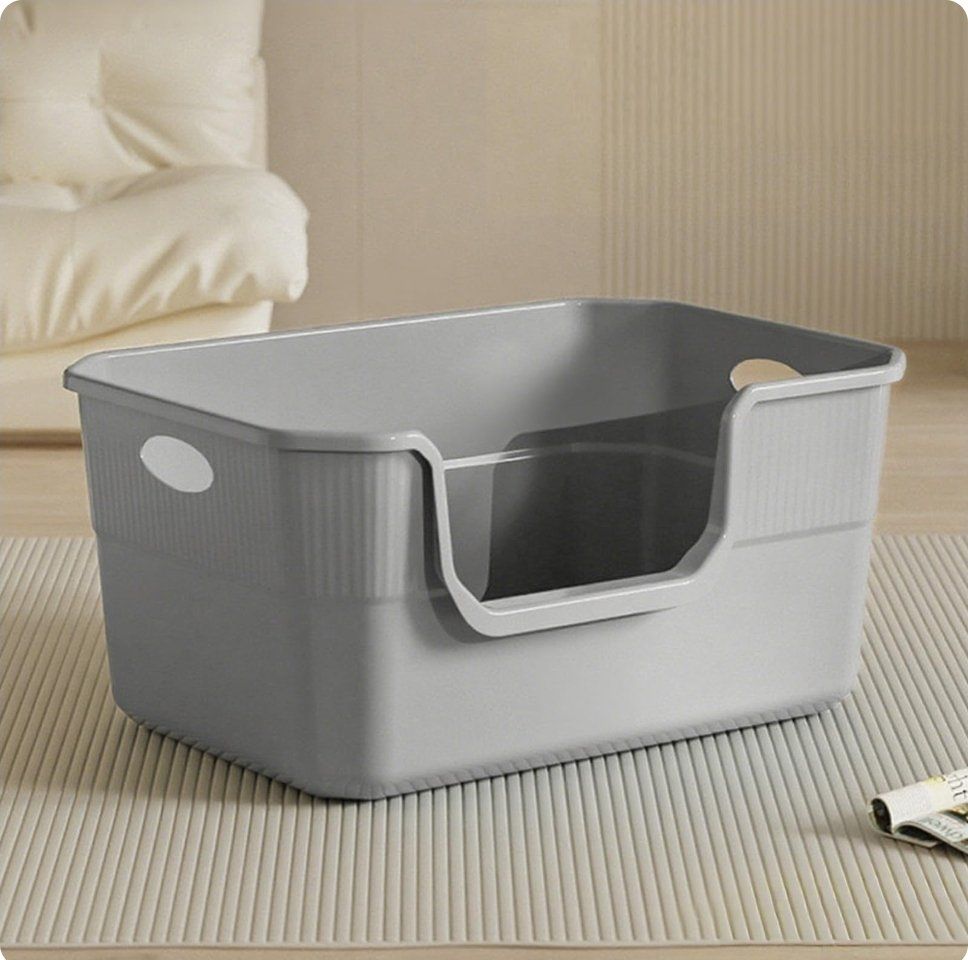 Large Cat Litter Box with High Sides, Low Entry, Gray