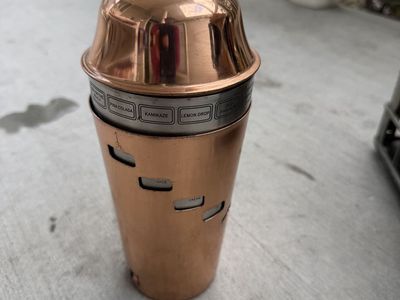 Vintage Copper Cocktail Shaker with Recipes - Stainless Steel Interior