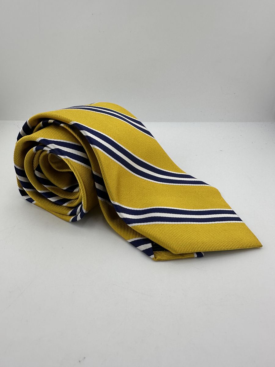 Lauren Ralph Lauren Silk Tie Gold Yellow Navy Stripe Repp Classic 3.75"