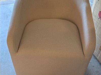 New Beige Upholstered Barrel Accent Chair on wheels