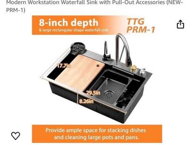 TTG Waterfall Kitchen Sink With Accessories - Premium