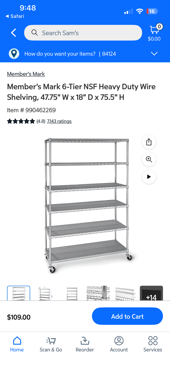 Member's Mark 6-Tier NSF Heavy Duty Wire Shelving