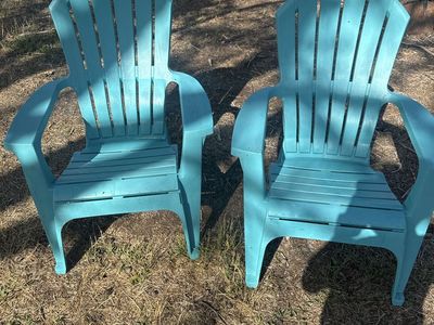 Set of 2 Turquoise Plastic Adirondack Patio Chairs