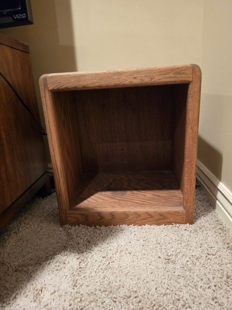 Vintage Solid Oak End Table Cubby Accent Side Table
