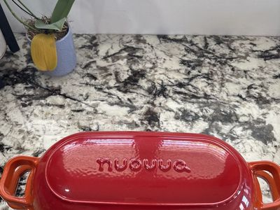Nuova Red Ceramic Oval Covered Casserole Dish, Small, Gradient Design