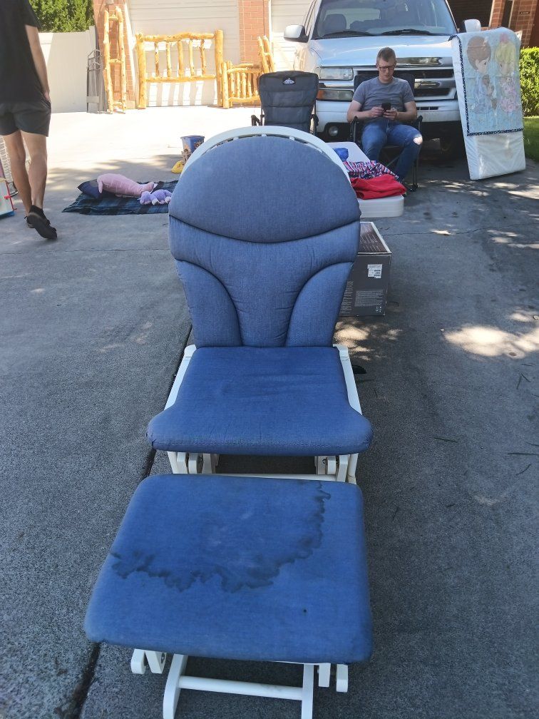 Blue Nursery Glider Rocking Chair with Ottoman
