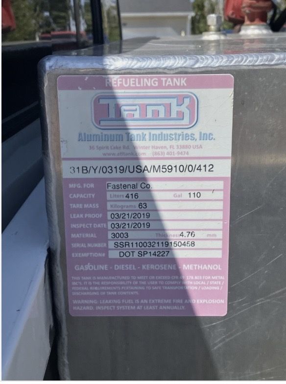 aluminum tank industries 110 Gal. refueling tank with 12 v pump and filler hose