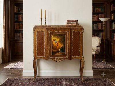 Antique French Louis XV Style Painted Vernis Martin Bar Cabinet / Accent Credenza