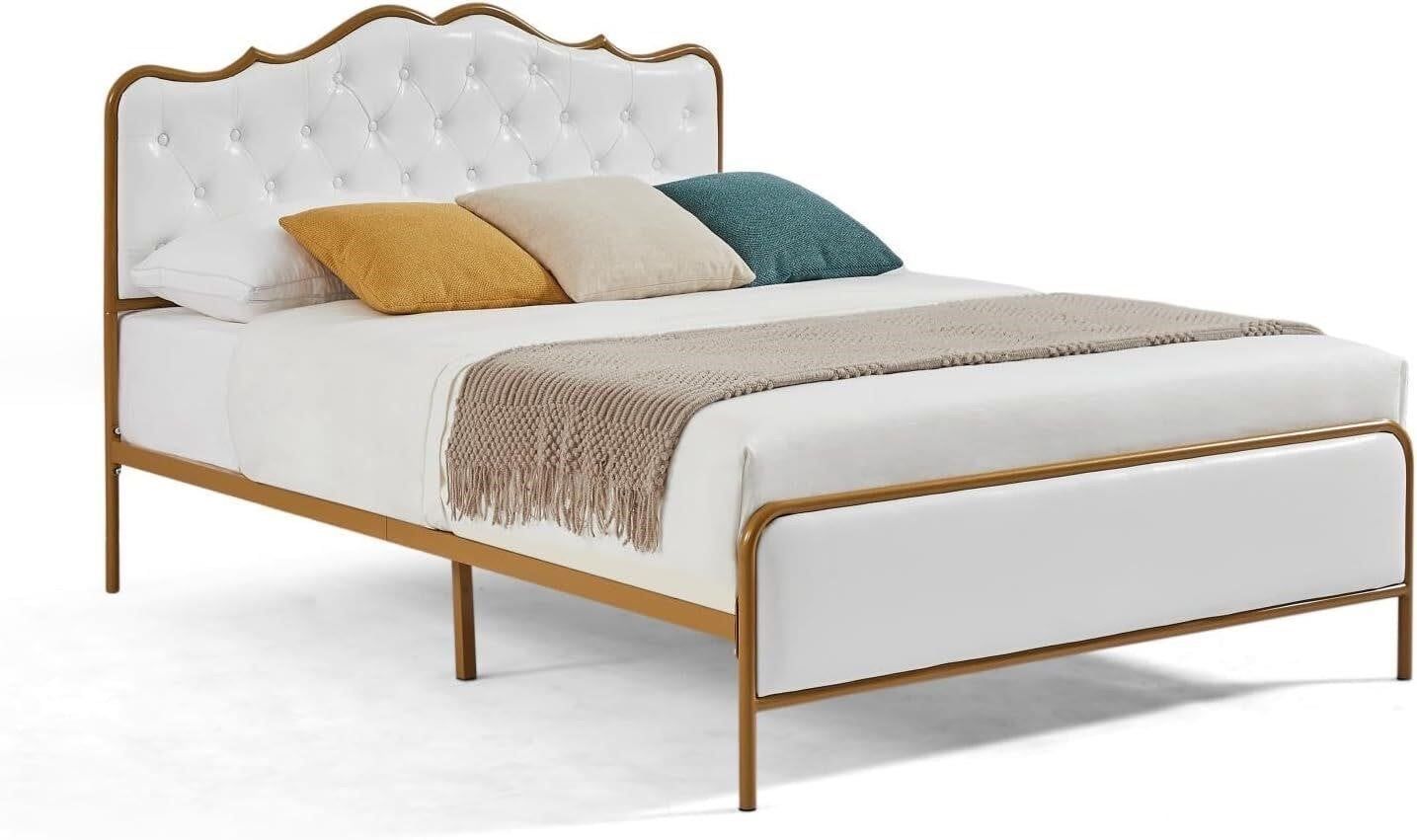 Queen Frame buckle style backres bed, back rest with high quality soft thick leather fabric, filled with high elastic