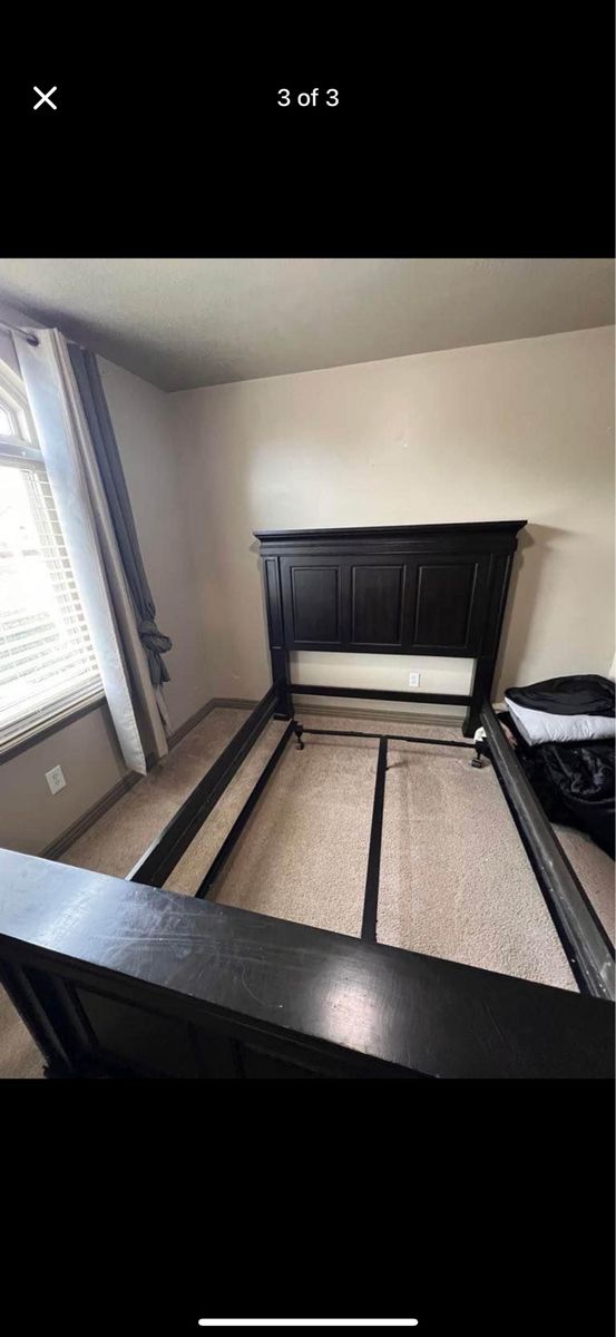 Dark Brown Wooden Bed Frame with Headboard and Footboard