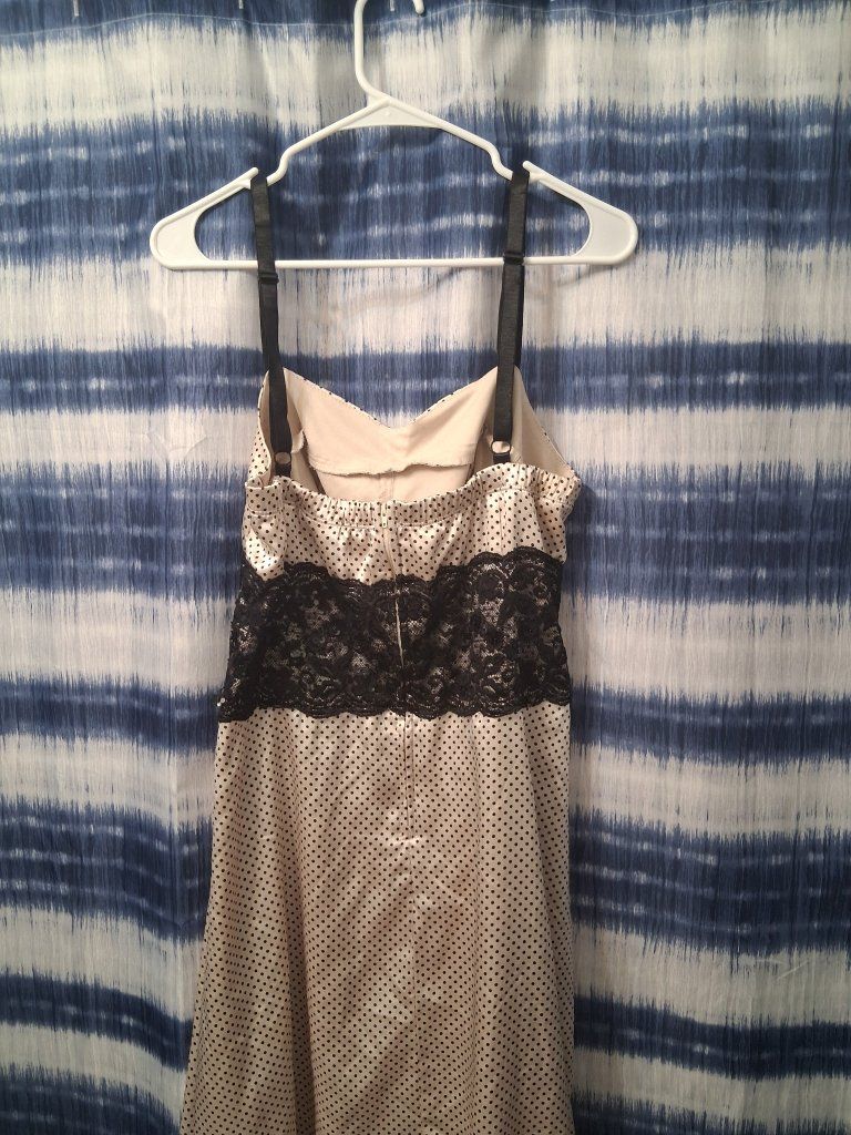 Torrid Size 12 Polka Dot Slip Dress with Black Lace Trim, Adjustable Straps